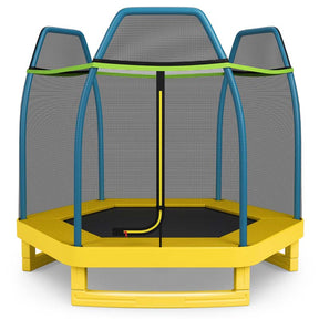 7FT Kids Trampoline with Safety Enclosure Net, ASTM Approved & Widened Base, Indoor Outdoor Recreational Trampoline for Toddlers Ages 3+