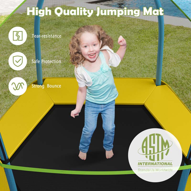 7FT Kids Trampoline with Safety Enclosure Net, ASTM Approved & Widened Base, Indoor Outdoor Recreational Trampoline for Toddlers Ages 3+