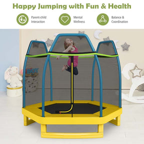 7FT Kids Trampoline with Safety Enclosure Net, ASTM Approved & Widened Base, Indoor Outdoor Recreational Trampoline for Toddlers Ages 3+