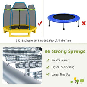 7FT Kids Trampoline with Safety Enclosure Net, ASTM Approved & Widened Base, Indoor Outdoor Recreational Trampoline for Toddlers Ages 3+