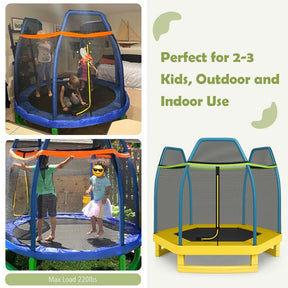 7FT Kids Trampoline with Safety Enclosure Net, ASTM Approved & Widened Base, Indoor Outdoor Recreational Trampoline for Toddlers Ages 3+