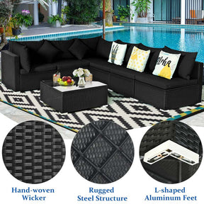 7 Pcs Rattan Patio Furniture Sectional Sofa Set Outdoor Wicker Conversation Set with Back & Seat Cushions Pillows