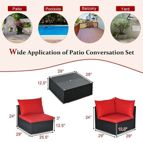 7 Pcs Rattan Patio Furniture Sectional Sofa Set Outdoor Wicker Conversation Set with Back & Seat Cushions Pillows