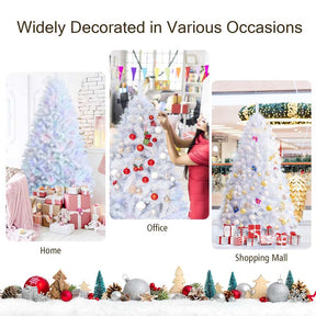 6/7/8FT White Iridescent Hinged Artificial Christmas Tree with 792/1156/1636 Branch Tips & Metal Stand