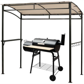 7x4.5 FT Outdoor Patio Grill Gazebo, Curved BBQ Canopy Shelter with Serving Shelves, Storage Hooks & Heavy-Duty Steel Frame for Backyard Garden