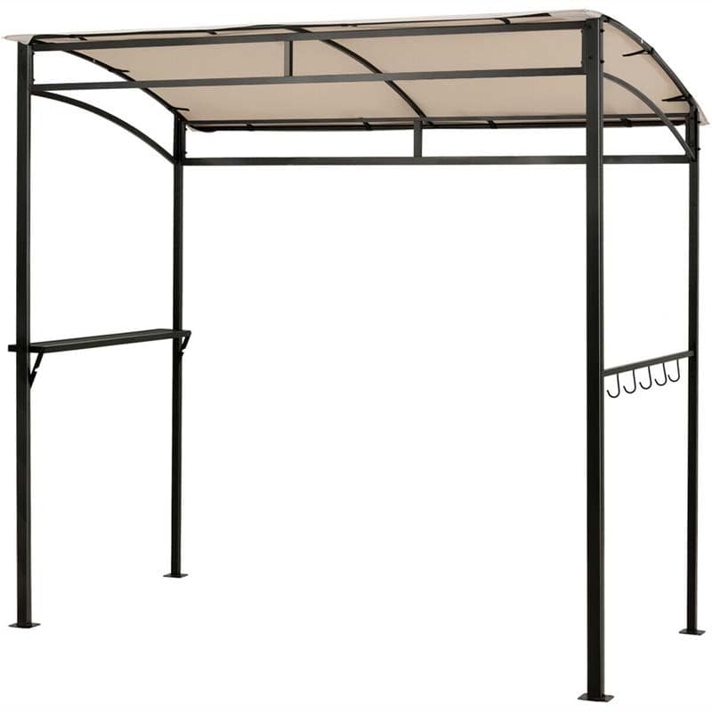 7x4.5 FT Outdoor Patio Grill Gazebo, Curved BBQ Canopy Shelter with Serving Shelves, Storage Hooks & Heavy-Duty Steel Frame for Backyard Garden
