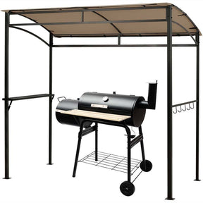 7x4.5 FT Outdoor Patio Grill Gazebo, Curved BBQ Canopy Shelter with Serving Shelves, Storage Hooks & Heavy-Duty Steel Frame for Backyard Garden