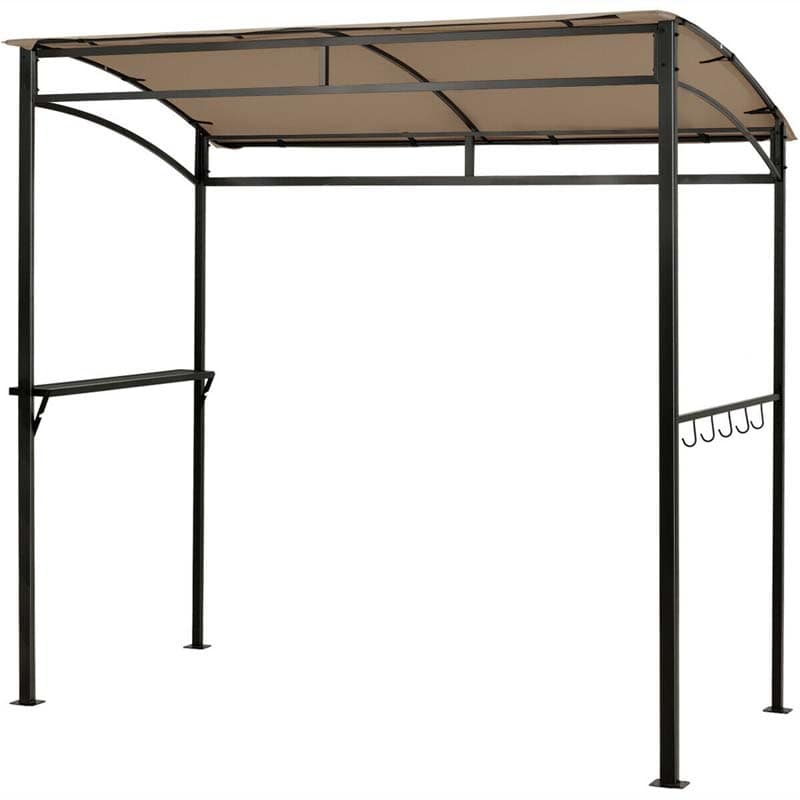 7x4.5 FT Outdoor Patio Grill Gazebo, Curved BBQ Canopy Shelter with Serving Shelves, Storage Hooks & Heavy-Duty Steel Frame for Backyard Garden