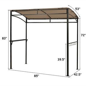 7x4.5 FT Outdoor Patio Grill Gazebo, Curved BBQ Canopy Shelter with Serving Shelves, Storage Hooks & Heavy-Duty Steel Frame for Backyard Garden