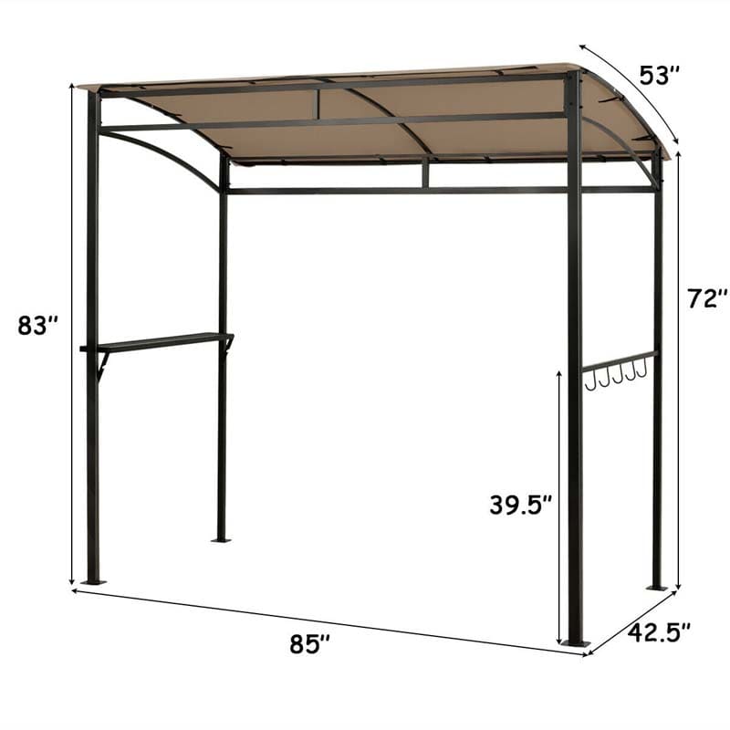 7x4.5 FT Outdoor Patio Grill Gazebo, Curved BBQ Canopy Shelter with Serving Shelves, Storage Hooks & Heavy-Duty Steel Frame for Backyard Garden