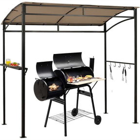 7x4.5 FT Outdoor Patio Grill Gazebo, Curved BBQ Canopy Shelter with Serving Shelves, Storage Hooks & Heavy-Duty Steel Frame for Backyard Garden