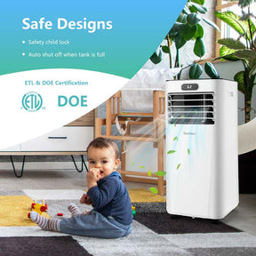 8000 BTU Portable Air Conditioner, 3-in-1 AC Unit, Fan & Dehumidifier with Remote, 24H Timer, Child Lock