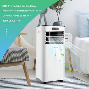 8000 BTU Portable Air Conditioner, 3-in-1 AC Unit, Fan & Dehumidifier with Remote, 24H Timer, Child Lock