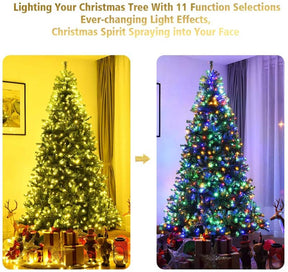 Premium Hinged Prelit Artificial Christmas Tree with Multi-Color LED Lights, 11 Lighting Modes, Metal Stand