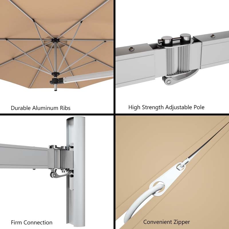 8FT Wall Mounted Patio Umbrella, Outdoor Tilting Cantilever Umbrella Sunshade with Adjustable Pole & Wind Vent for Patio, Balcony, Garden