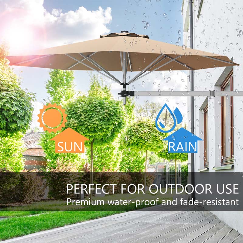 8FT Wall Mounted Patio Umbrella, Outdoor Tilting Cantilever Umbrella Sunshade with Adjustable Pole & Wind Vent for Patio, Balcony, Garden