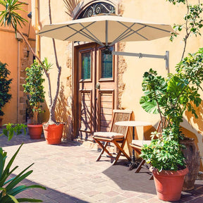 8FT Wall Mounted Patio Umbrella, Outdoor Tilting Cantilever Umbrella Sunshade with Adjustable Pole & Wind Vent for Patio, Balcony, Garden