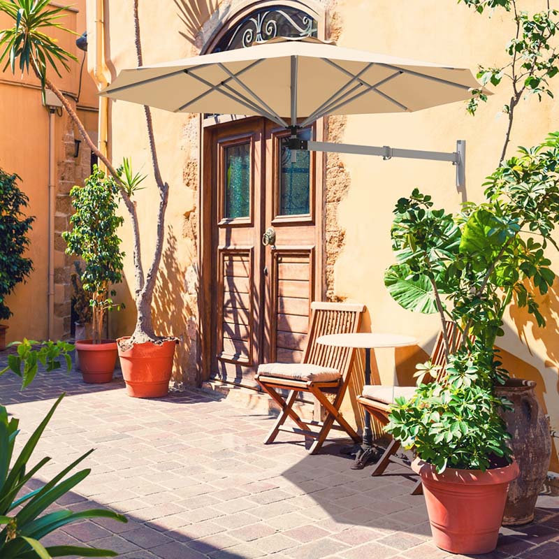8FT Wall Mounted Patio Umbrella, Outdoor Tilting Cantilever Umbrella Sunshade with Adjustable Pole & Wind Vent for Patio, Balcony, Garden
