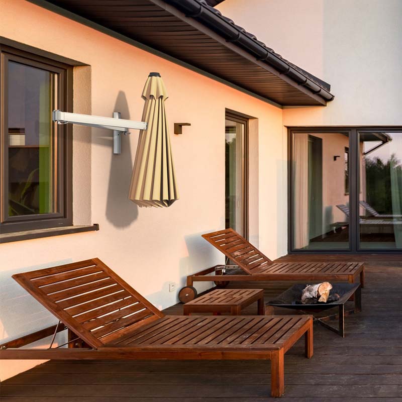 8FT Wall Mounted Patio Umbrella, Outdoor Tilting Cantilever Umbrella Sunshade with Adjustable Pole & Wind Vent for Patio, Balcony, Garden