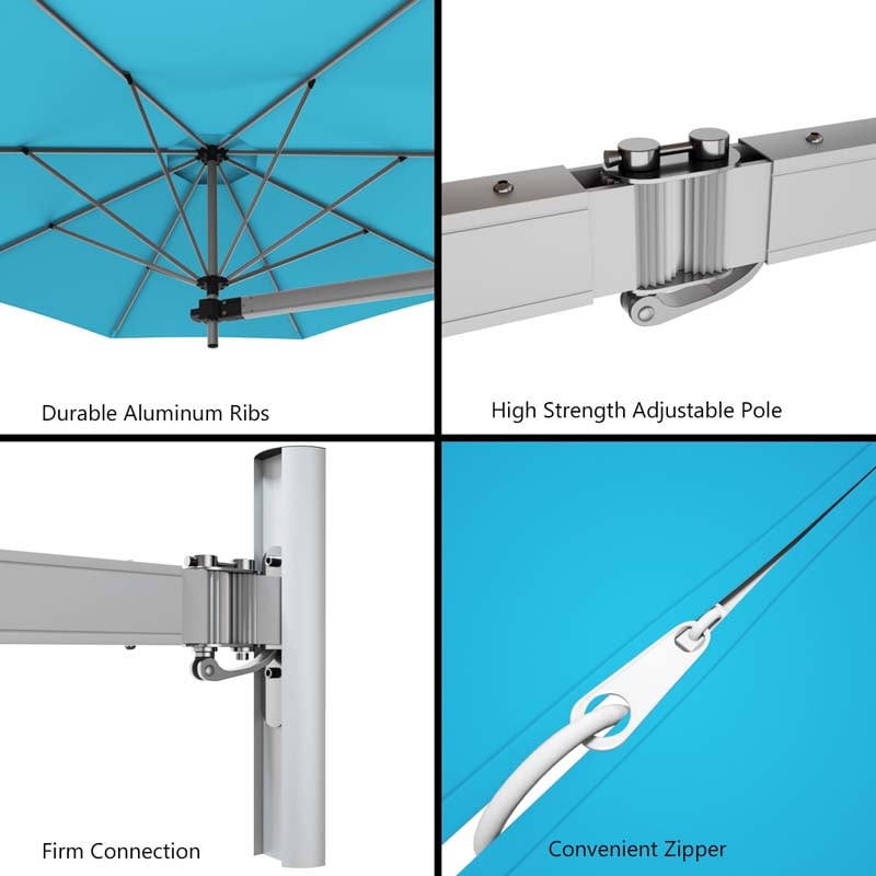 8FT Wall Mounted Patio Umbrella, Outdoor Tilting Cantilever Umbrella Sunshade with Adjustable Pole & Wind Vent for Patio, Balcony, Garden