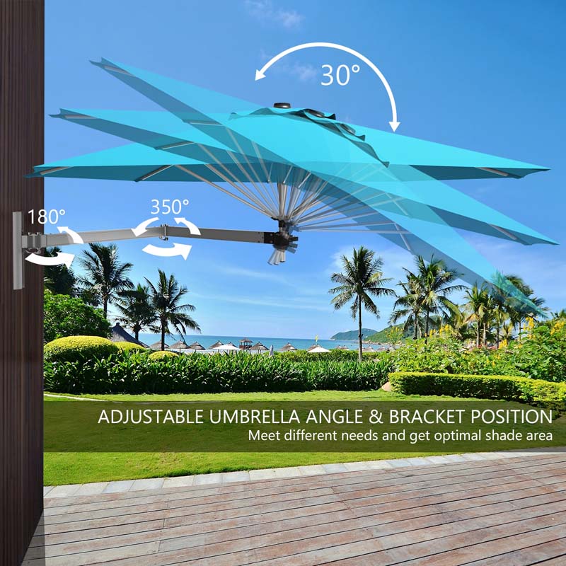 8FT Wall Mounted Patio Umbrella, Outdoor Tilting Cantilever Umbrella Sunshade with Adjustable Pole & Wind Vent for Patio, Balcony, Garden