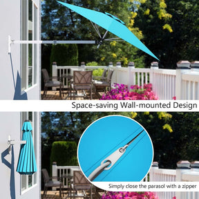 8FT Wall Mounted Patio Umbrella, Outdoor Tilting Cantilever Umbrella Sunshade with Adjustable Pole & Wind Vent for Patio, Balcony, Garden