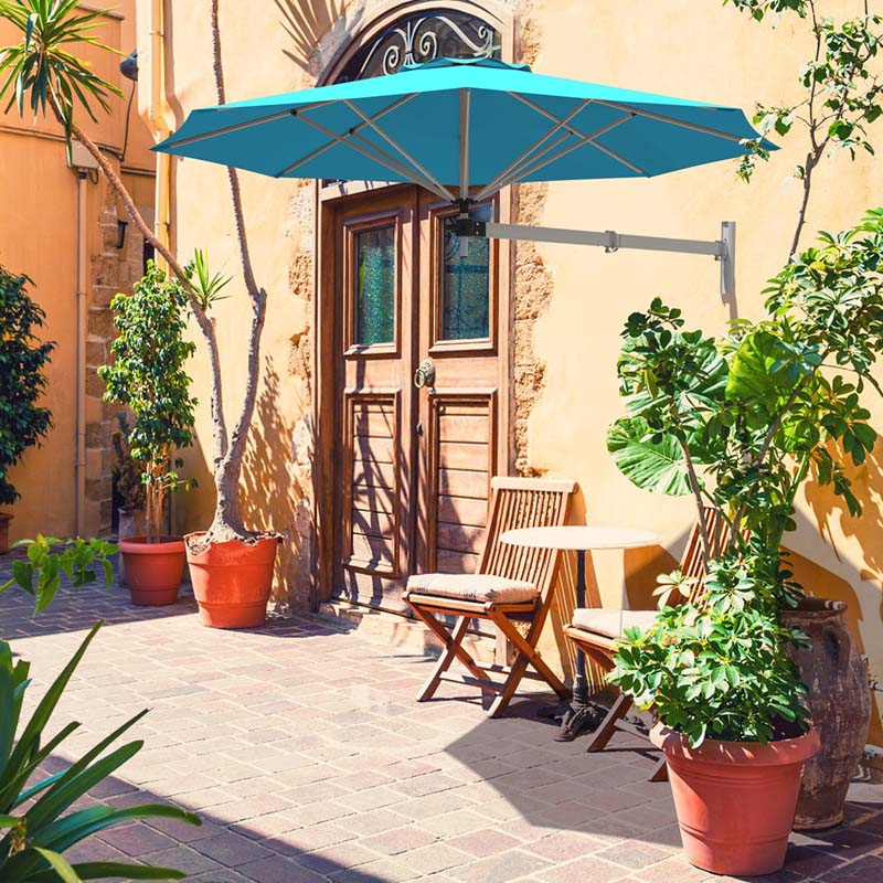 8FT Wall Mounted Patio Umbrella, Outdoor Tilting Cantilever Umbrella Sunshade with Adjustable Pole & Wind Vent for Patio, Balcony, Garden