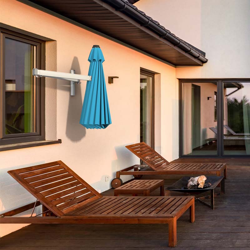 8FT Wall Mounted Patio Umbrella, Outdoor Tilting Cantilever Umbrella Sunshade with Adjustable Pole & Wind Vent for Patio, Balcony, Garden