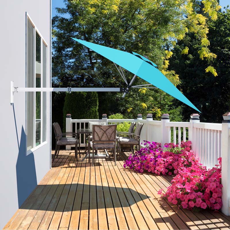 8FT Wall Mounted Patio Umbrella, Outdoor Tilting Cantilever Umbrella Sunshade with Adjustable Pole & Wind Vent for Patio, Balcony, Garden
