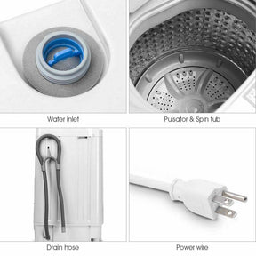 9.92 LBS Portable Washing Machine Built-in Drain Pump, Top Load All In One Washer Dryer Combo for RV Dorm