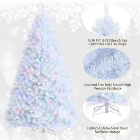 6/7/8FT White Iridescent Hinged Artificial Christmas Tree with 792/1156/1636 Branch Tips & Metal Stand