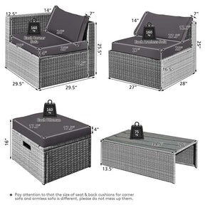 8 Pcs Rattan Patio Sectional Furniture Set Wicker Outdoor Cushioned Sofa Set with Storage Box & Waterproof Cover