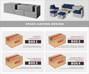 8 Pcs Rattan Patio Sectional Furniture Set Wicker Outdoor Cushioned Sofa Set with Storage Box & Waterproof Cover