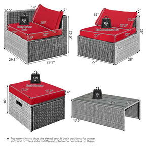 8 Pcs Rattan Patio Sectional Furniture Set Wicker Outdoor Cushioned Sofa Set with Storage Box & Waterproof Cover