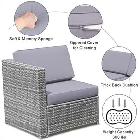 8 Pcs Rattan Patio Sectional Sofa Couch Set Outdoor Wicker Furniture Set with Storage Table & Cushions