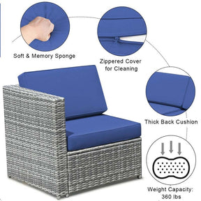 8 Pcs Rattan Patio Sectional Sofa Couch Set Outdoor Wicker Furniture Set with Storage Table & Cushions