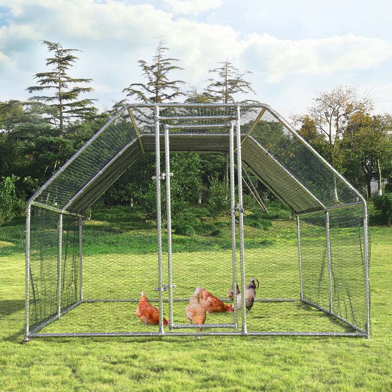 12.5FT Large Metal Chicken Coop, Galvanized Steel Walk-in Poultry Cage Hen Run House Rabbits Habitat with Waterproof Cover for Outdoor Backyard Farm