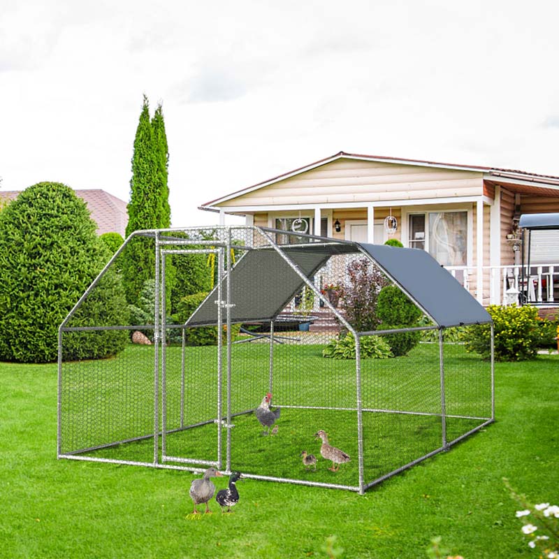 12.5FT Large Metal Chicken Coop, Galvanized Steel Walk-in Poultry Cage Hen Run House Rabbits Habitat with Waterproof Cover for Outdoor Backyard Farm