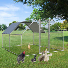 12.5FT Large Metal Chicken Coop, Galvanized Steel Walk-in Poultry Cage Hen Run House Rabbits Habitat with Waterproof Cover for Outdoor Backyard Farm