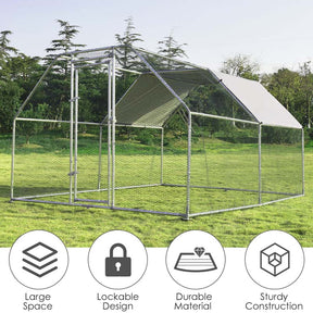 12.5FT Large Metal Chicken Coop, Galvanized Steel Walk-in Poultry Cage Hen Run House Rabbits Habitat with Waterproof Cover for Outdoor Backyard Farm