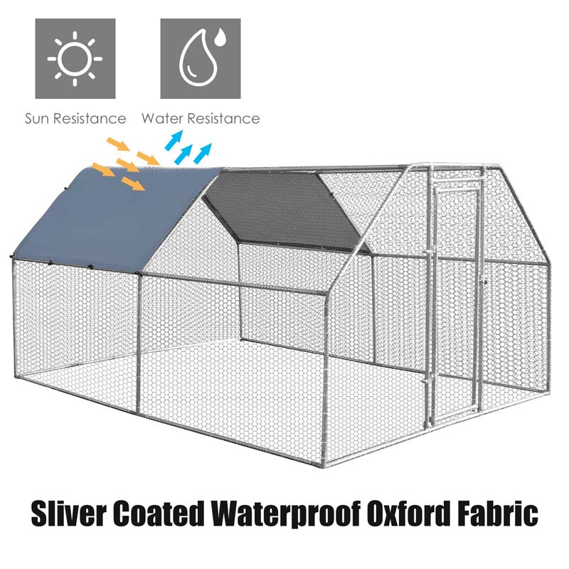 12.5FT Large Metal Chicken Coop, Galvanized Steel Walk-in Poultry Cage Hen Run House Rabbits Habitat with Waterproof Cover for Outdoor Backyard Farm