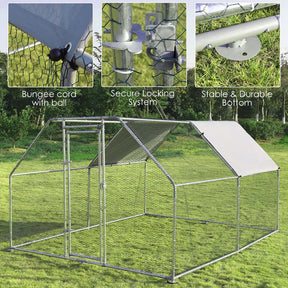 12.5FT Large Metal Chicken Coop, Galvanized Steel Walk-in Poultry Cage Hen Run House Rabbits Habitat with Waterproof Cover for Outdoor Backyard Farm