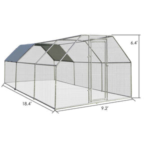 18.5FT Large Chicken Coop, Galvanized Metal Walk-in Poultry Cage Hen Run House with All-Weather Cover for Outdoor Backyard Farm