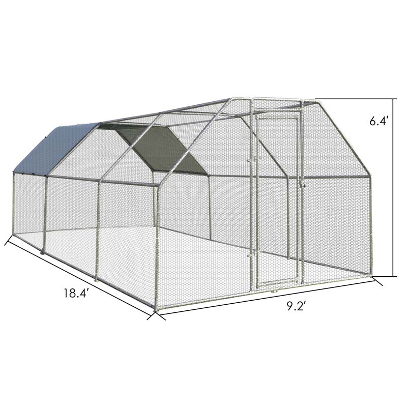 18.5FT Large Chicken Coop, Galvanized Metal Walk-in Poultry Cage Hen Run House with All-Weather Cover for Outdoor Backyard Farm
