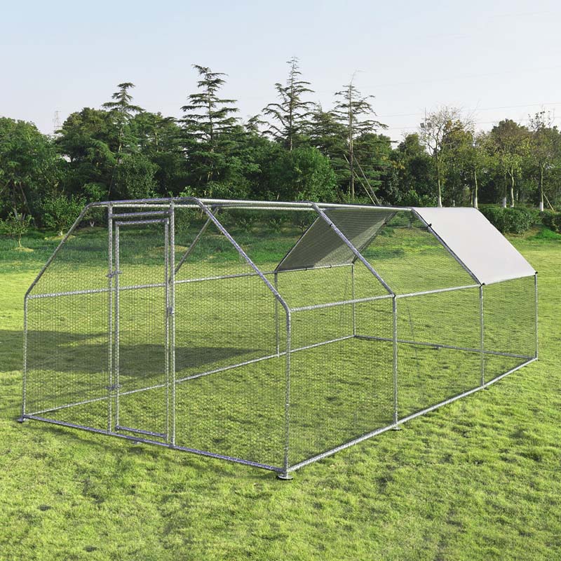 18.5FT Large Chicken Coop, Galvanized Metal Walk-in Poultry Cage Hen Run House with All-Weather Cover for Outdoor Backyard Farm