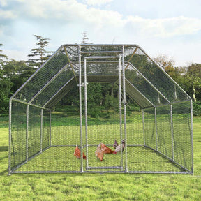 18.5FT Large Chicken Coop, Galvanized Metal Walk-in Poultry Cage Hen Run House with All-Weather Cover for Outdoor Backyard Farm