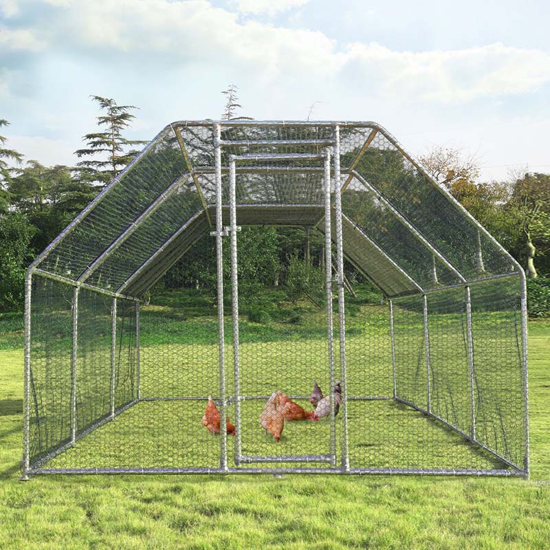 18.5FT Large Chicken Coop, Galvanized Metal Walk-in Poultry Cage Hen Run House with All-Weather Cover for Outdoor Backyard Farm