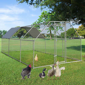 18.5FT Large Chicken Coop, Galvanized Metal Walk-in Poultry Cage Hen Run House with All-Weather Cover for Outdoor Backyard Farm