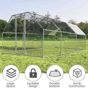 18.5FT Large Chicken Coop, Galvanized Metal Walk-in Poultry Cage Hen Run House with All-Weather Cover for Outdoor Backyard Farm