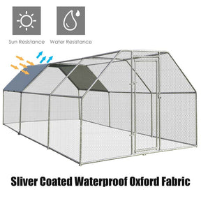 18.5FT Large Chicken Coop, Galvanized Metal Walk-in Poultry Cage Hen Run House with All-Weather Cover for Outdoor Backyard Farm
